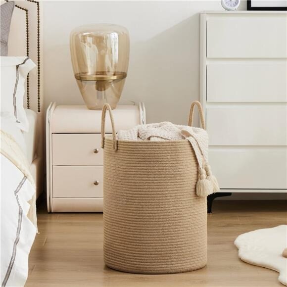 Large Jute Rope Laundry Basket 58L Tall Woven Hamper Storage for Bedroom - Picture 6 of 8